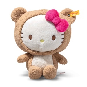 Plush Hello Kitty Steiff 20cm, Costum de Urs, Alb, Abneable Kapuze