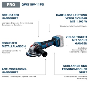 Polizor unghiular Bosch PRO GWS18V-11PS 18V maner ergonomic sistem de siguranta avansat - Img 2