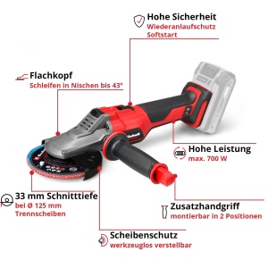 Polizor unghiular cu acumulator Einhell Professional TP-AG 18/125 F Li BL-Solo Power X-Change (18 V, 700 W, disc O 125 mm, adancime de taiere 33 mm, fara perii, inclusiv accesorii, fara baterie) - Img 3