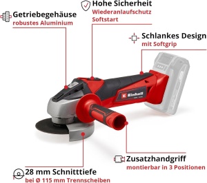 Polizor unghiular Einhell TC-AG 18115 Li-Solo 18V 115mm Softstart - Img 3