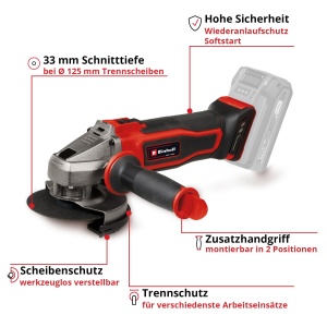 Polizor unghiular Einhell TE-AG 18125-2 Li Solo 18V 125mm Softstart - Img 3