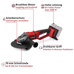 Polizor unghiular profesional Einhell TP-AG 36230-22 Li BL 2200 W fara cablu 230 mm - Img 3