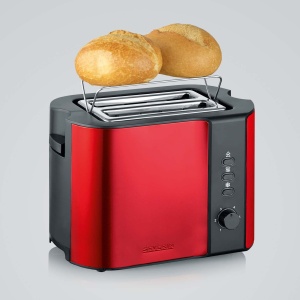 Prajitor de paine automat SEVERIN, aparat de prajit cu accesoriu pentru rola, otel inoxidabil de inalta calitate, pentru prajire, dezghetare si incalzire, 800 W, rosu foc metalizat / negru, AT 2217 - Img 5