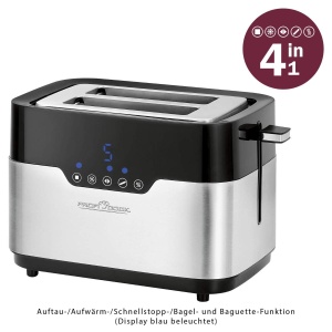 Prajitor de paine ProfiCook PC-TA 1170 cu 2 felii, senzor tactil, atasament pentru role, sertar pentru firimituri, functie de centrare, 7 niveluri de rumenire, otel inoxidabil negru - Img 4