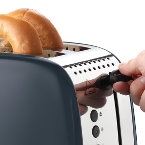 Prajitor de paine Russell Hobbs [pentru 2 felii] Culori Plus Gri Otel Inoxidabil (fante de paine prajita foarte largi, inclusiv atasament pentru chifle, 6 niveluri de rumenire + functie de dezghetare, functie lift & look, 1600W) 26552-56 - Img 4