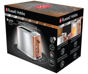 Prajitor de paine Russell Hobbs [pentru 2 felii] Cupru din otel inoxidabil Luna (fante pentru paine prajita foarte largi, inclusiv atasament pentru chifle, 6 niveluri de rumenire + functie de dezghetare si reincalzire, 1550W) 24290-56 - Img 2