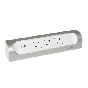 Prelungitor Legrand 694504 Ultra Alb-Aluminiu 3 Prize USB-A si USB-C Montare Perete sau Masa - Img 3