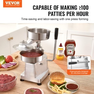 Presa comerciala pentru burgeri VEVOR - Hamburger Copy Maker 15 cm, cu 2 pachete de hartie pentru hamburgeri, presa profesionala pentru hamburgeri din otel inoxidabil, perfecta pentru chiftelute de burger Accesorii pentru gratar de gatit - Img 2