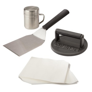 Presa de burger Cuisinart din fonta 17 cm cu spatula si hartie antiaderenta