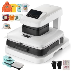 Presa termica automata VEVOR AP-999, 38x38 cm, 1400 W, alba