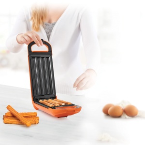 Princess Churros Maker - 4 churros crocante in 5 minute, rotativ la 180deg, control automat al temperaturii, 200 degC, suprafata de copt 22 x 12 cm, 700 wati, portocaliu, 132405 - Img 6