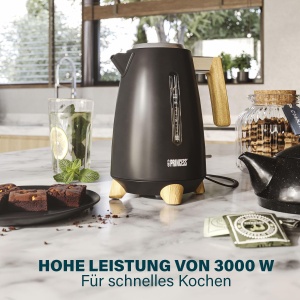 Princess Kettle Pure - 1,7 L - Design din bambus - Pivotant 360deg - 3000 W - Negru mat - Img 3