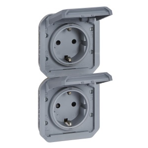 Priza dubla Legrand Plexo 069577L IP44IP55 verticala gri cu protectie la atingere