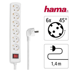 Priza Hama cu 6 cai (priza multipla cu comutator Save Energy pentru economisirea energiei, prize rotite la 45 de grade, cablu 1,4 m, testat GS, priza multipla pentru biroul de acasa) alb - Img 2