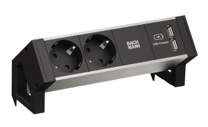 Priza multipla BACHMANN Desk2 Alu Negru cu 2 iesiri Schutzkontakt si 1 USB
