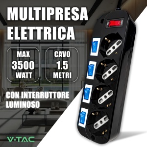 Priza multipla V-TAC cu 4 iesiri, 1016 A, 1.5 m, neagra - Img 2