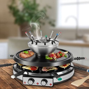 ProfiCook Combinatie de fondue de raclette pentru 8 persoane, set de gratar electric de masa 2 in 1 incl. Tigai de spatula Furculite Piatra naturala, de asemenea, fondue de branza si fondue de ciocolata, RG / FD 1245, 501245, otel inoxidabil - Img 10