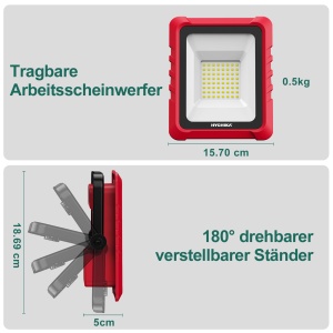 Proiector LED portabil HYCHIKA, 20W, 2000 lumeni, 6500K, IP65, cu acumulator 4400mAh - Img 6