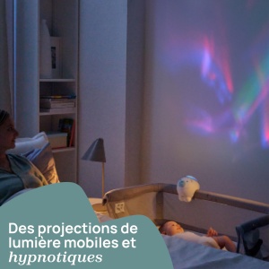 Proiector Urs Polar Chicco First Dreams, Proiector 2 in 1 pentru leagan si pat, Lumina de noapte pentru copii, Proiectie Aurora Borealis, Muzica clasica relaxanta si sunete ale naturii, Jucarii, 0 luni+, Neutru - Img 3