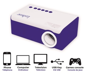 Proiector video Lexibook PRJ150 Mini HD, Home Theater, Difuzor incorporat, Telecomanda inclusa, Conectivitate HDMI/USB/AV/Micro SD, Albastru/Alb - Img 3