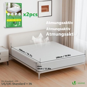 Protector de saltea VOUNOT 180x200 cm, impermeabil, certificat Oeko-TEX, set 2 bucati - Img 6
