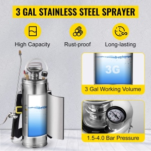 Pulverizator sub presiune Vevor 10 l, din otel inoxidabil, de gradina, atomizor, pentru plante, pentru gradinarit si curatare pe sol, potrivit pentru cerintele de azi in industrie, agricultura, comert, medicina - Img 2