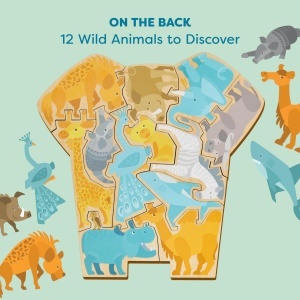 Puzzle din lemn HABA 2-in-1 Elefant 12 piese design african pentru copii 3 - Img 5