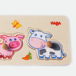 Puzzle din lemn HABA 301939 cu animale de ferma, 4 piese, pentru copii de la 12 luni - Img 4