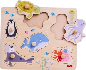 Puzzle din lemn HABA 306543 - Animalute marine, 6 piese, pentru copii de la 12 luni - Img 3