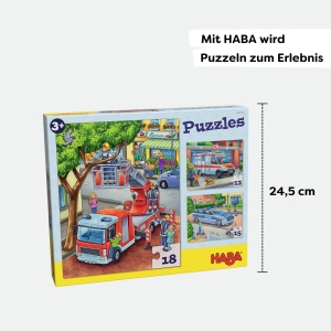 Puzzle HABA Set 3 Piese pentru Copii cu 12, 15 si 18 Piese - Tematica Politie si Pompieri - Img 5