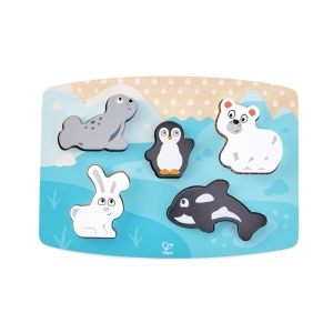 Puzzle senzorial Hape E1620 Polartiere cu animale polare si materiale tactile - Img 4