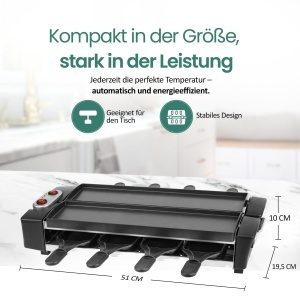 Raclette EMERIO RG-132098.2 cu 2 Placi de Gatare, Design Compact, 8 Pfannchen - Img 5