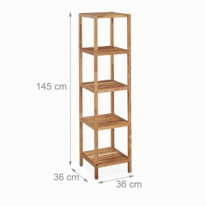 Raft de baie Relaxdays din lemn de nuc, 5 rafturi, 145 x 36 x 36 cm - Img 4