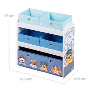 Raft de joaca din lemn roba Paw Patrol - Raft pentru jucarii cu 5 cutii - Raft de depozitare Montessori pentru baieti si fete - Alb/Gri... - Img 5