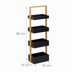 Raft pentru Baie Relaxdays, 4 Polite, 88 x 30 x 18 cm, Bambus, Negru - Img 4