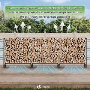 Raft pentru Lemne VOUNOT, Metal, 300 x 116 x 36 cm, Capacitate 200 kg, Cu Husa Waterproof - Img 7