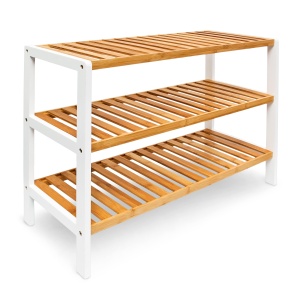 Raft pentru pantofi din bambus, 3 etaje, capacitate 9 perechi, naturalb