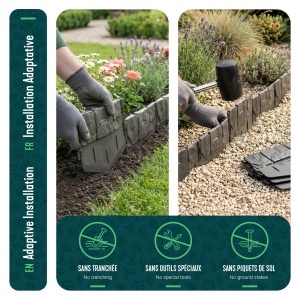 Rasenkante din Plastic VOUNOT 21,4 m Design Steinoptik, Stabilitate si Flexibilitate - Img 6