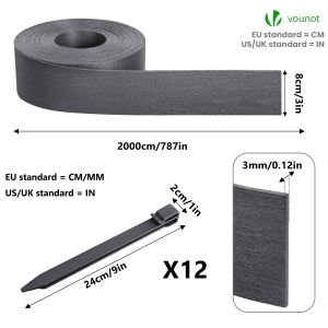 Rasenkante Flexibila VOUNOT, 20m, 8cm inaltime, 3mm grosime, culoare gri - Img 7