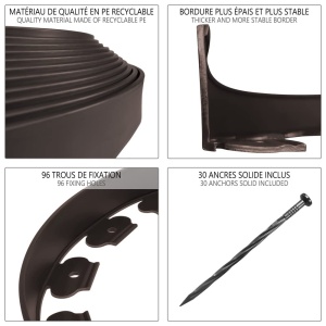 Rasenkante Flexibila VOUNOT din Plastic, 20m, 5cm inaltime, Maro - Img 4