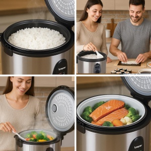 Rechizitor de orez BEPER Vapore Max 1800 g, inox, antiaderent, cu functie de mentinere cald - Img 4