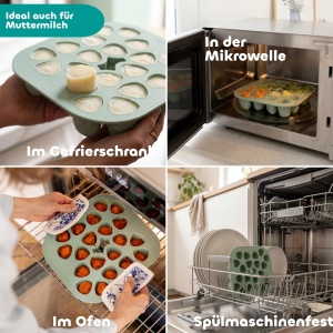 Recipient multifunctional din silicon BEABA, 20 compartimente x 35 ml, verde salvie - Img 5