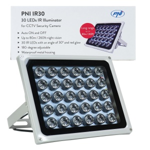 Reflektor Infrarosu PNI IR30 cu 30 LED-uri, 80 m, IP66, Alb
