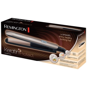 Remington Straightener [acoperire de inalta calitate] Keratina (acoperire ceramica imbogatita cu keratina si ulei de migdale) Afisaj LCD, 10 setari de temperatura 150-230degC, placa de indreptat parul S8540, negru, 110 mm - Img 2