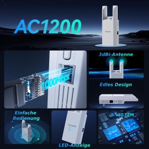 Repeater WiFi Tenda A18 Pro AC1200, Dualband, Gigabit LAN, Acoperire 150 m - Img 2