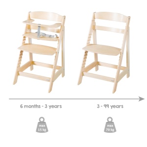 roba Baby High Chair Sit Up Flex - Scaun inalt din lemn care creste odata cu tine - Scaun inalt reglabil pentru copii cu curea la picioare - de la 6 luni la 70 kg - Natural - Img 11