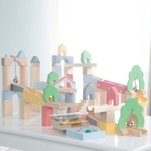 Roba Murmelbahn din Lemn - 60 piese, set extensie 20 piese, 11 bile, efecte sonore - Img 2