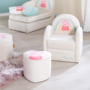 roba Pouf Coeur en Velours pour Chambre Enfant Peppa Pig - Tabouret Solide et Doux - Assise Stable des 18 Mois - Facile a Nettoyer - Beige Motif Truie - Img 5