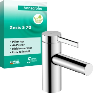 Robinet baie hansgrohe Zesis S, crom, economisire apa, 74 mm inaltime