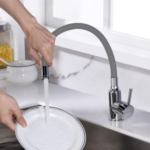 Robinet de bucatarie GRIFEMA G4002-9 cu iesire flexibila, inaltime 250mm, gri si crom - Img 4